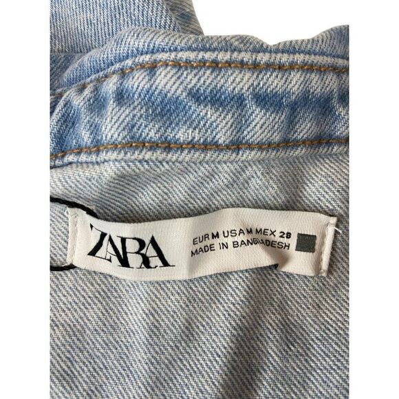 Zara Womens Romper M Blue Denim Jean Light Wash Short Sleeve 7147/035 NWT - Picture 8 of 9